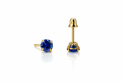 14K Solid Yellow Gold 4mm Round Birthstone screw back Earrings
