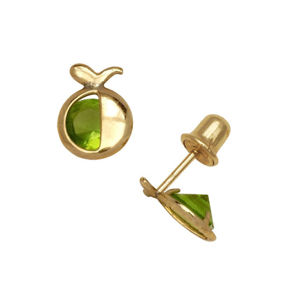 14k Yellow Gold  Apple CZ Birthstone Stud Screw Back Earrings