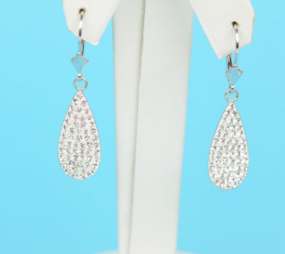 .925 Sterling Silver Sparkle Leverback Dangle Earrings w/Genuine Czech Crystals