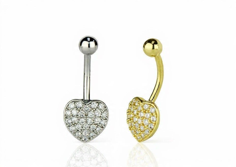 14k Yellow and White Gold Belly Button Heart Body Jewelry Piercing