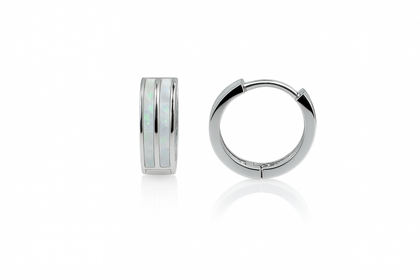 14k Yellow/White Gold Double Row White Opal Huggie Hoop Earrings