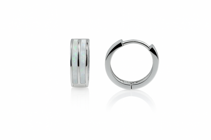 14k Yellow/White Gold Double Row White Opal Huggie Hoop Earrings