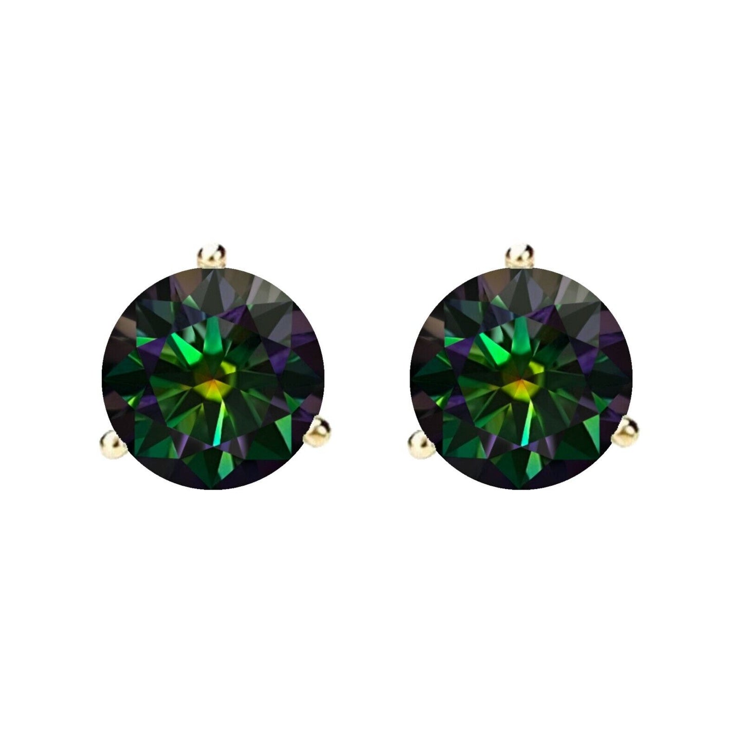 14K Gold GRA CertifiedD-VVS1 Rainbow Green Moissanite ScrewBack Stud Earrings