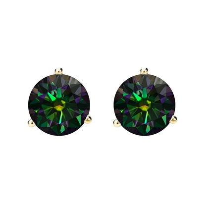 14K Gold GRA CertifiedD-VVS1 Rainbow Green Moissanite ScrewBack Stud Earrings