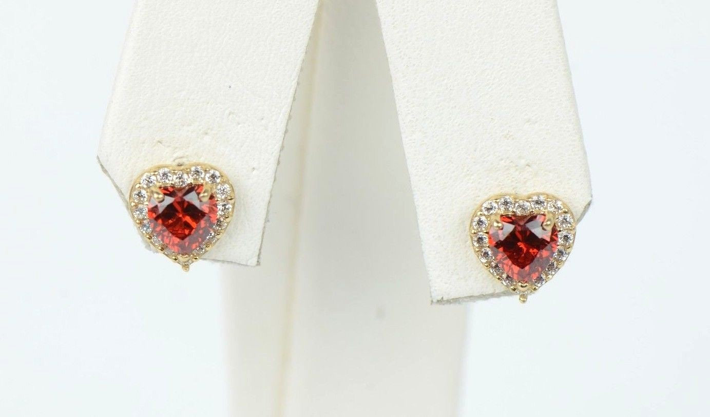 14k Solid Yellow Gold Halo Heart Stud Earrings with Push Back