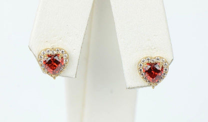 14k Solid Yellow Gold Halo Heart Stud Earrings with Push Back