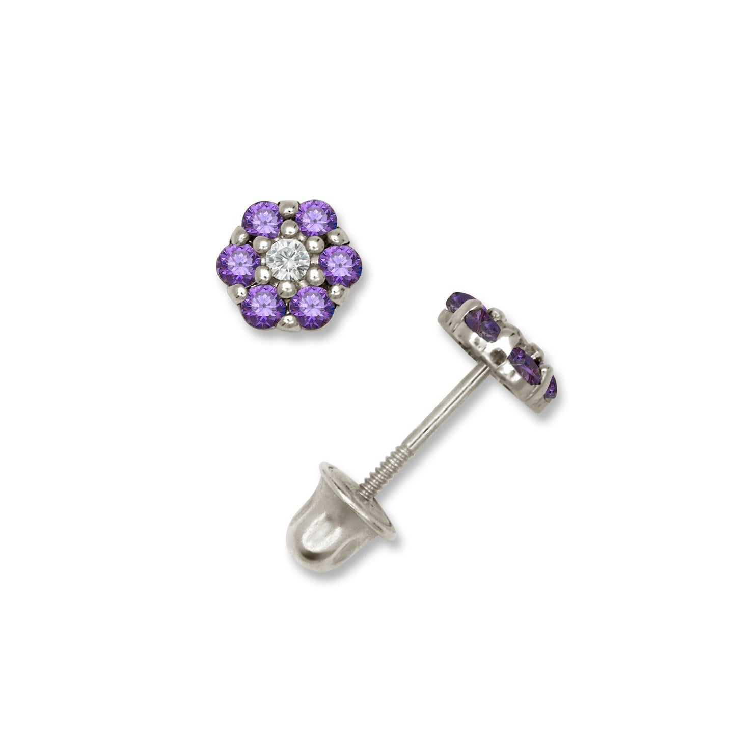 14K Yellow & White Gold Beautiful CZ Flower Stud Earrings for  Girls