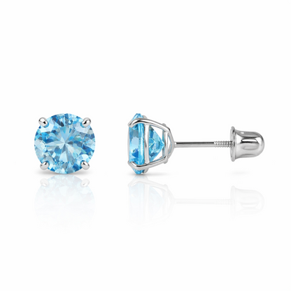 14K Solid White Gold 4mm Round Birthstone Stud Earrings with screw back
