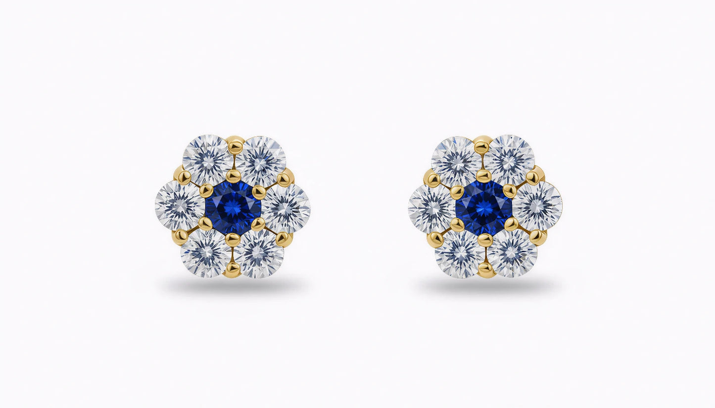 14K Yellow Gold Beautiful Flower CZ Stud Earrings for Women
