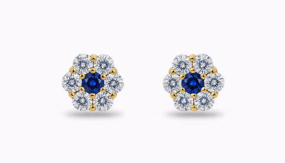 14K Yellow Gold Beautiful Flower CZ Stud Earrings for Women