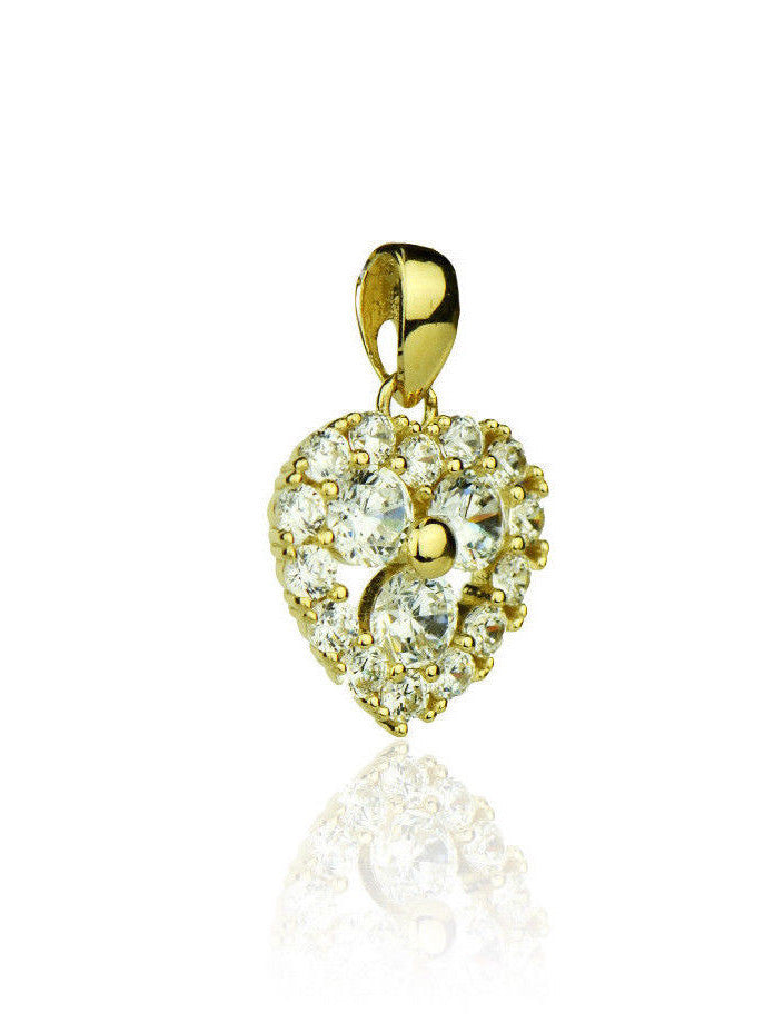 14k Yellow  Gold Cz Heart Pendant