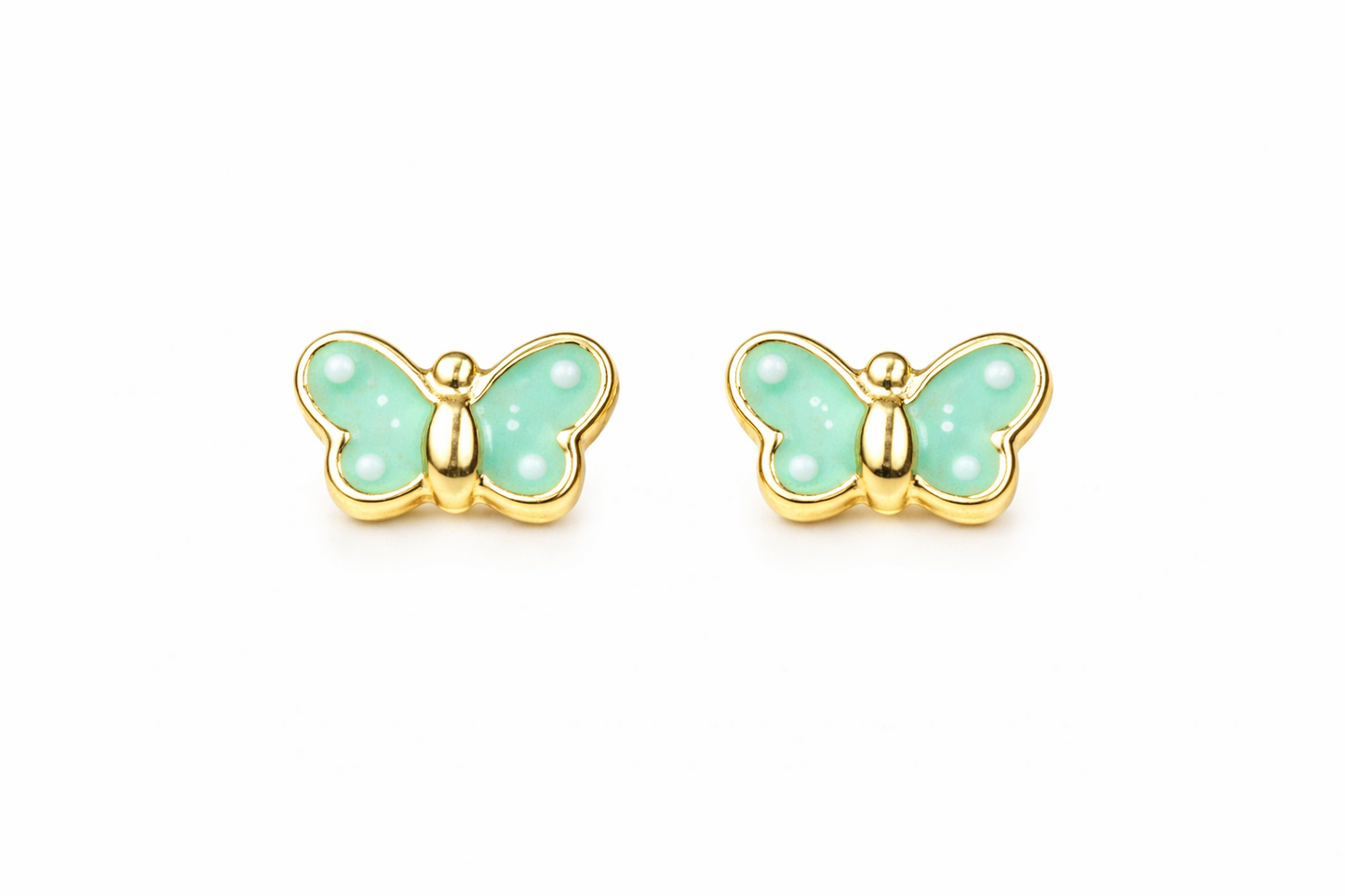 14k Yellow Gold Enamel Butterfly Baby earrings with Screw Back