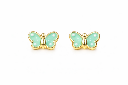14k Yellow Gold Enamel Butterfly Baby earrings with Screw Back
