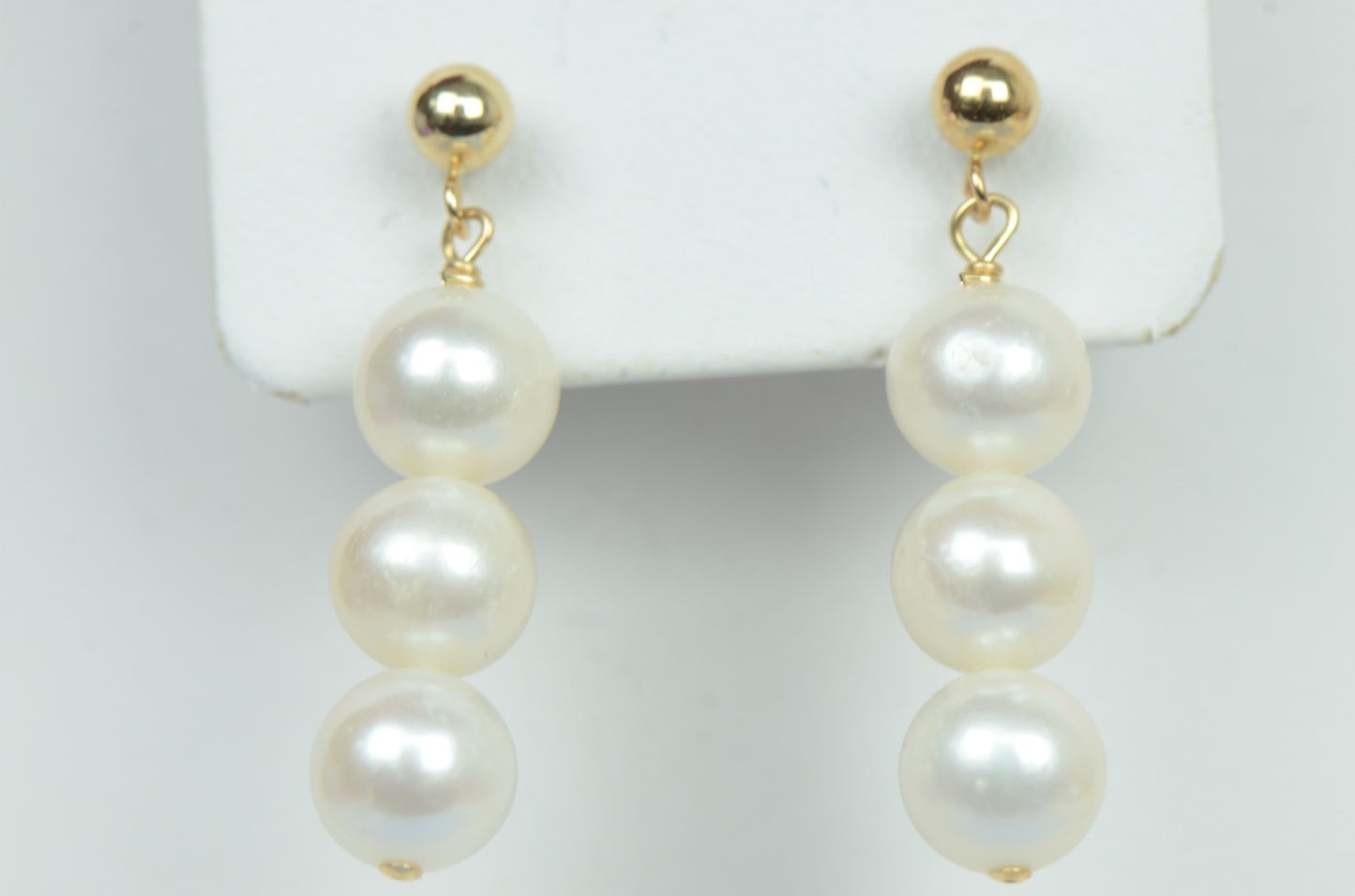 14k Yellow Gold Genuine White Pearls 3pcs Set: Necklace, Bracelet, Earrings