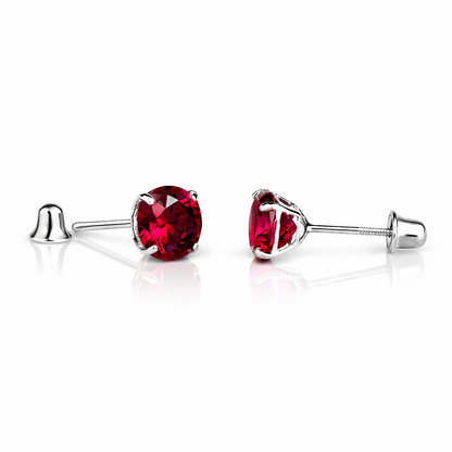 14K Solid White Gold 6mm Round Birthstone Stud Earrings with screw back