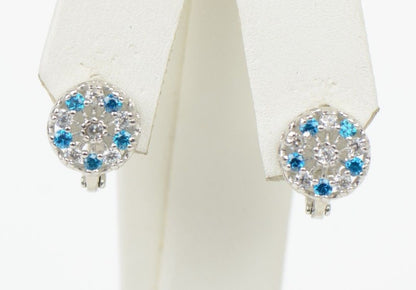 Sterling Silver 925 CZ Round Halo Fancy Leverback Earrings w/ 12month Birthstone