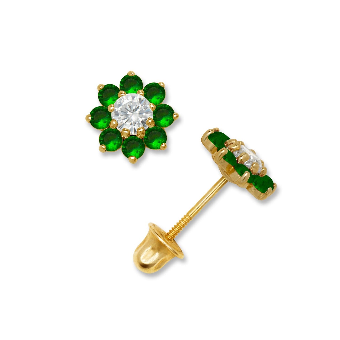 14K Yellow & White Gold Small Beautiful CZ Flower Stud Earrings for  Girls