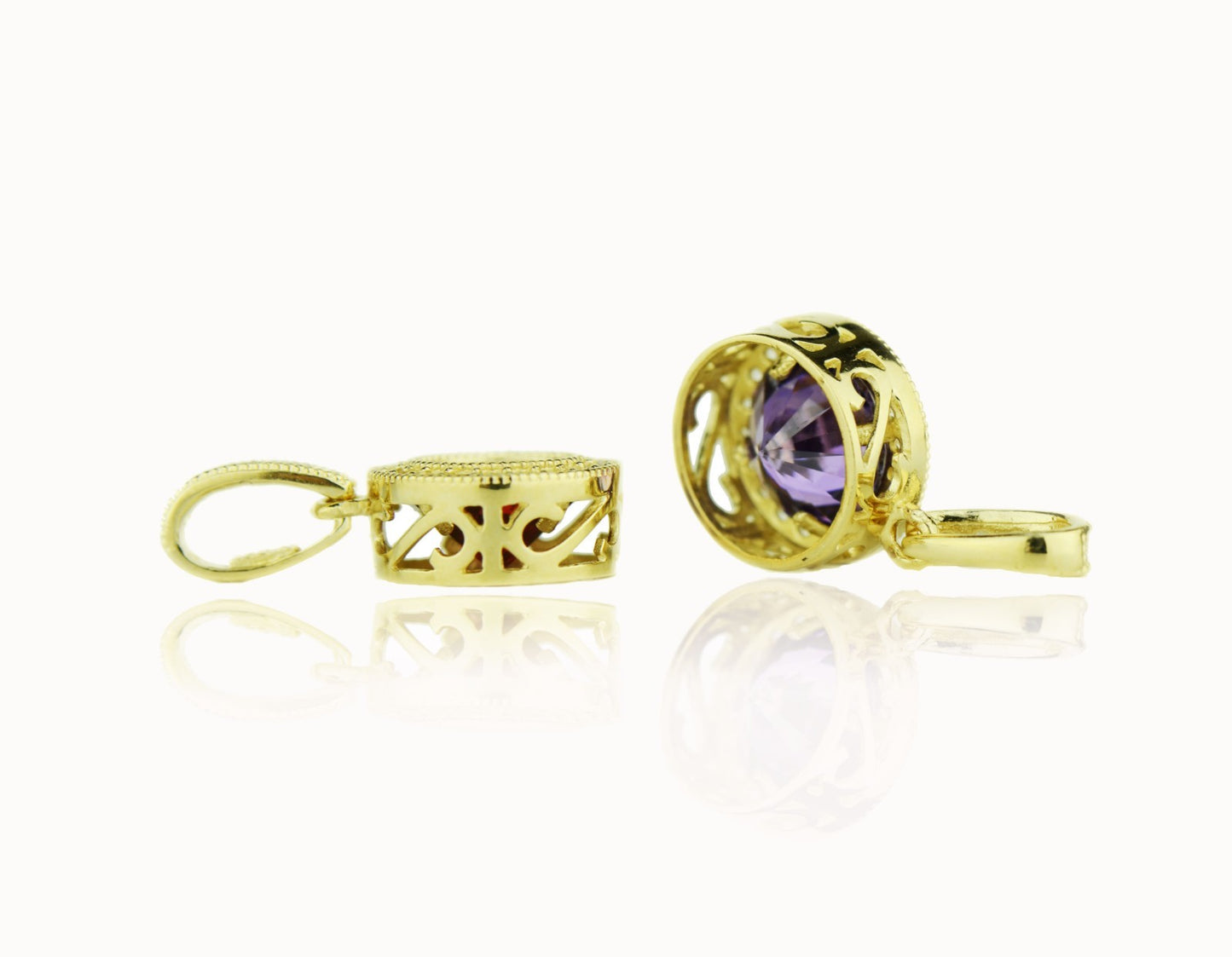 14k Yellow Gold CZ Halo Round Pendant