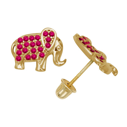 14K Yellow & White Gold Classic Elephant Studs Screw Back Earrings for Women