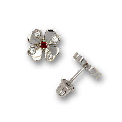 14K Yellow & White Gold Flower Shaped Stud Screw back Earrings for Women