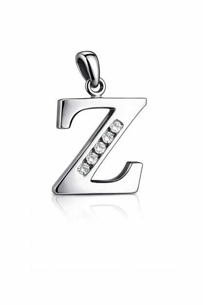 925 Sterling Silver Initial Letter CZ Pendant