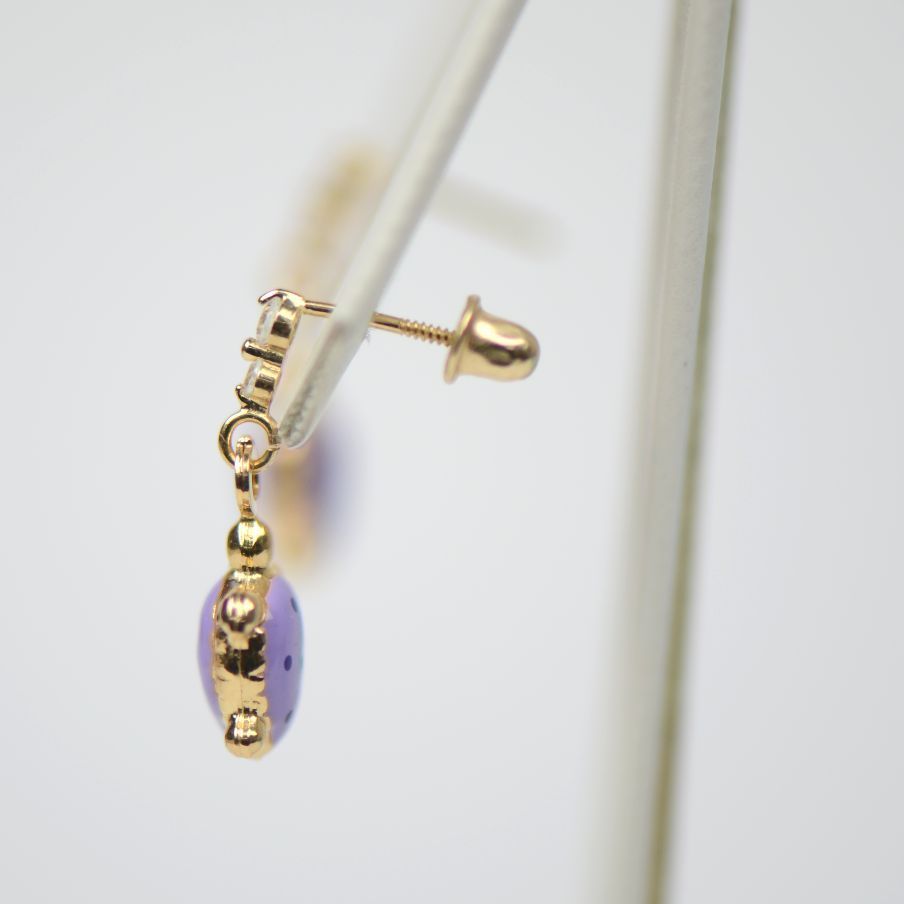 14K Solid Yellow Gold Turtle Enamel Dangle Screw Back Baby Earrings