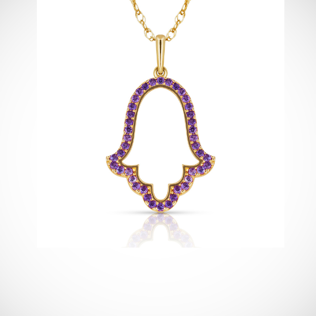 Hamsa Hand Evil Eye Charm Pendant For Women Simulated CZ Crystal 14k Yellow Gold