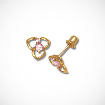 14K Yellow Gold Cute Flower Earrings For Women