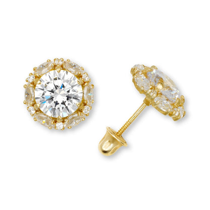 14K Yellow & White Gold Round Shaped Pretty Earrings for Women