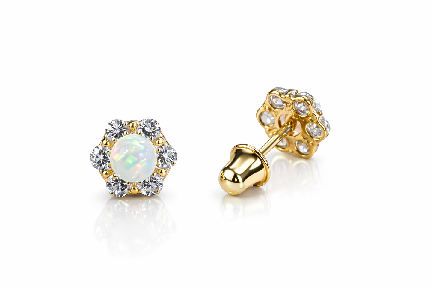 14k Yellow Gold Opal Stud Earrings/ Screw Back
