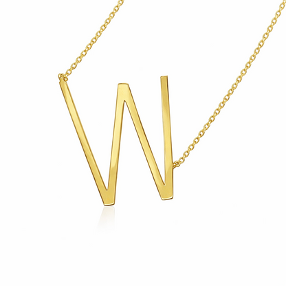 14k Yellow Gold Sideway Initial Letter Necklace Pendant
