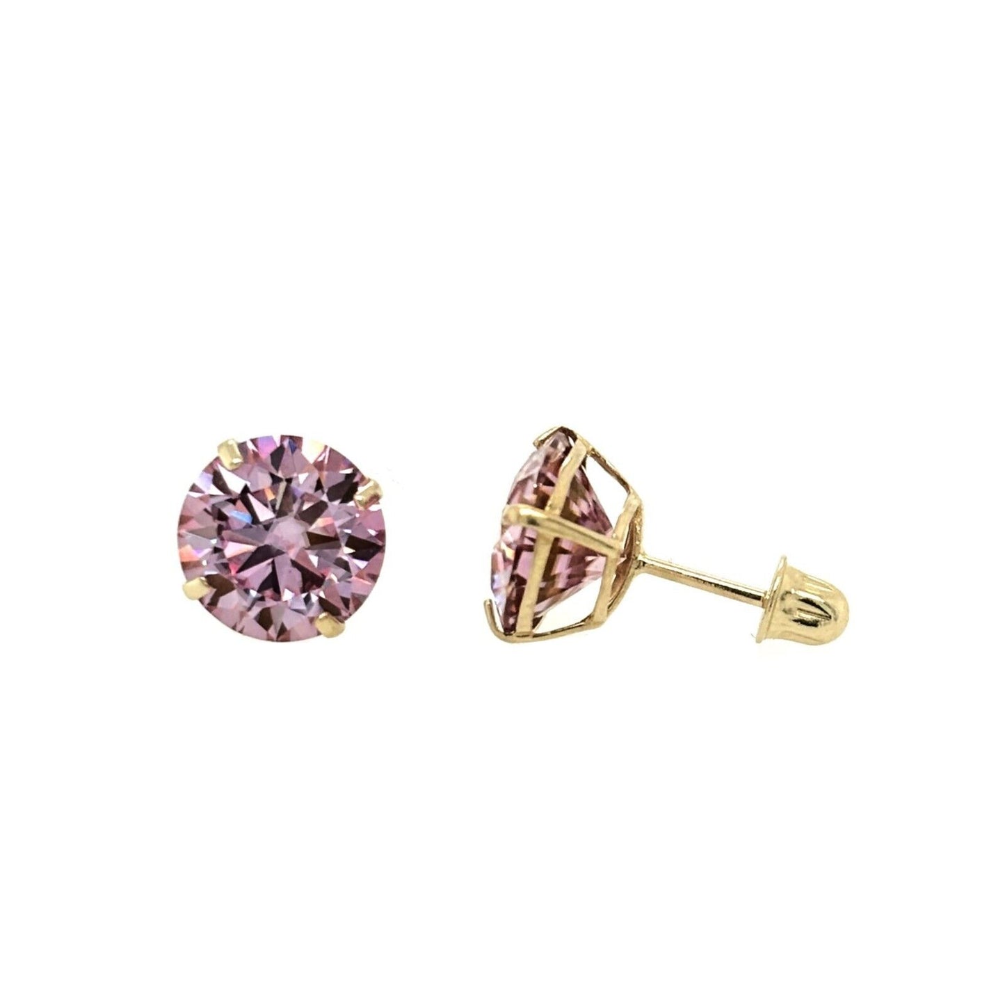 14K Gold GRA Certified D-VVS1 Round Pink Moissanite Screw Back Studs Earrings