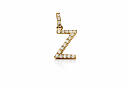 14k Yellow Gold Initial Letter CZ Pendant: Medium