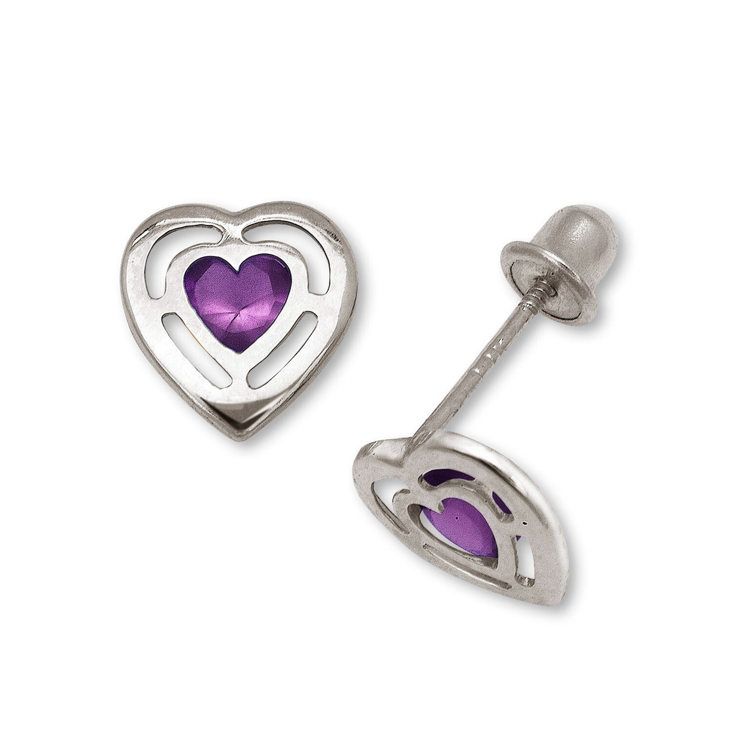 14k Yellow & White Gold CZ Open Heart Stud Earrings for Women