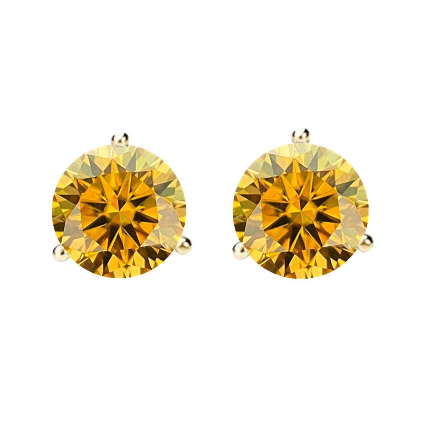 14K Gold GRA CertifiedD-VVS1 Yellow Moissanite ScrewBack Stud Earrings