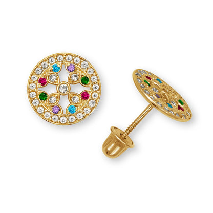 14K Yellow & White Gold Round Shaped Classic Earrings for Women