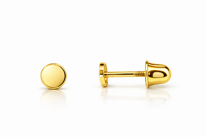 14K Yellow or White Gold Flat Round Earrings with Screw Back.
