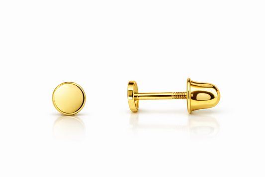 14K Yellow or White Gold Flat Round Earrings with Screw Back.