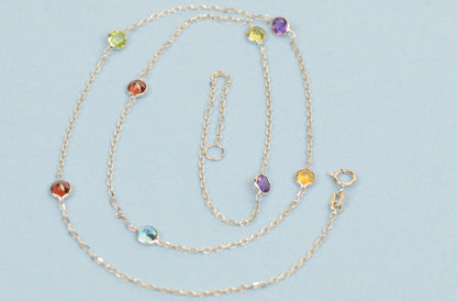 14k White Gold Multicolor Cubic Zirconia CZ by the yard 18" Necklace