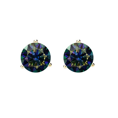 14K Gold GRA CertifiedD-VVS1 Rainbow Blue Moissanite ScrewBack Stud Earrings