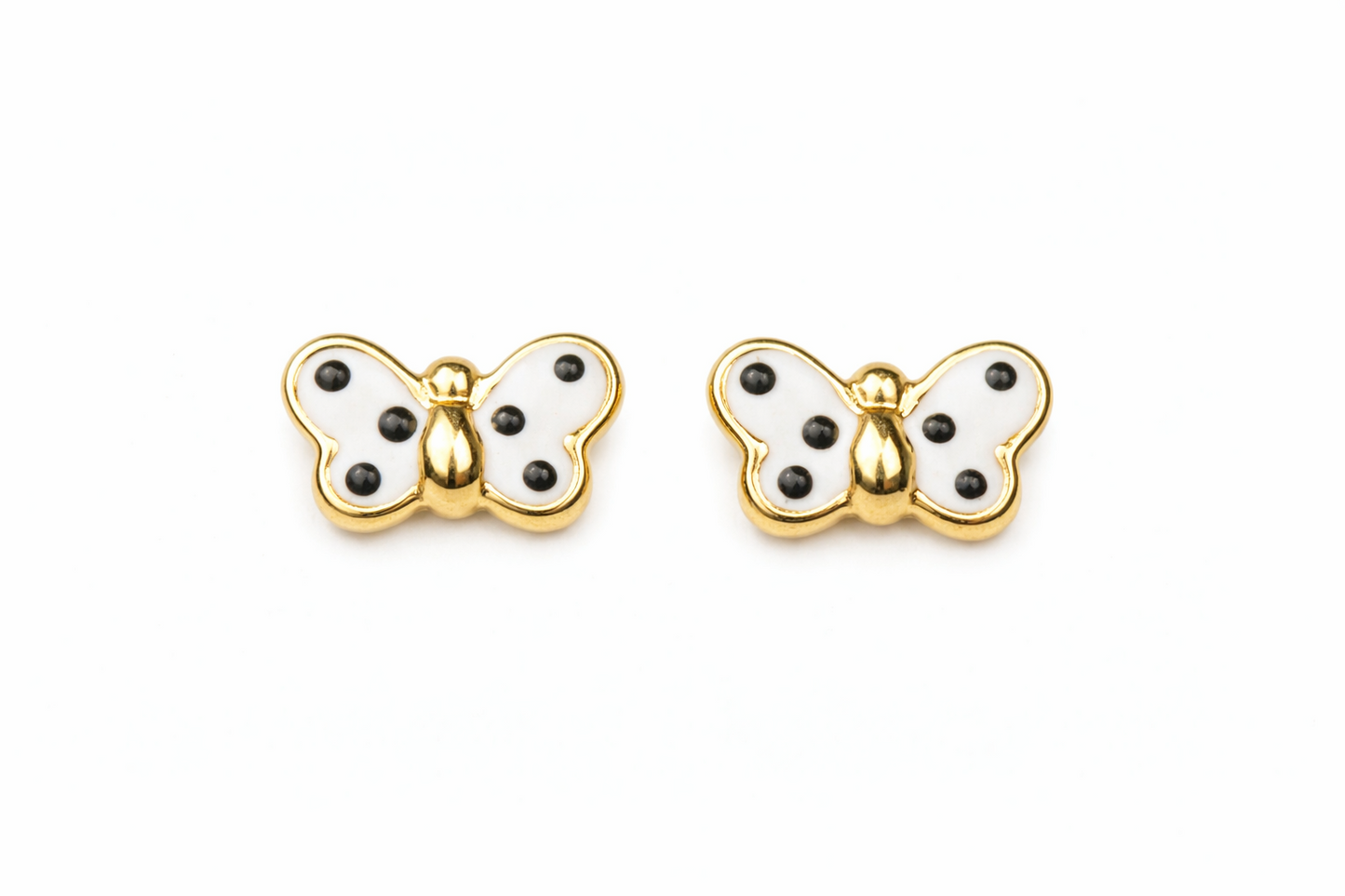 14k Yellow Gold Enamel Butterfly Baby earrings with Screw Back