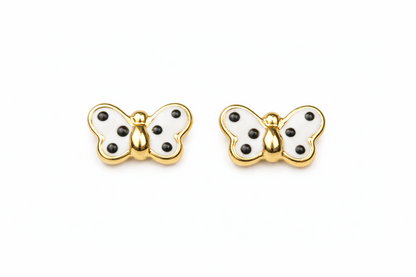 14k Yellow Gold Enamel Butterfly Baby earrings with Screw Back