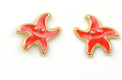 14k Yellow Gold Enamel Starfish Baby earrings with Screw Back