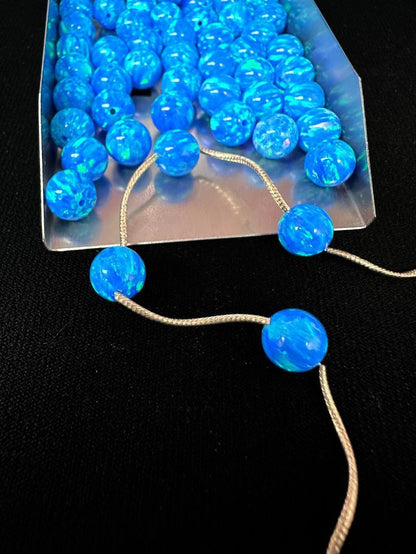 Full Drilled Blue Synthetic Lab Created Opal Round Beads OP05
