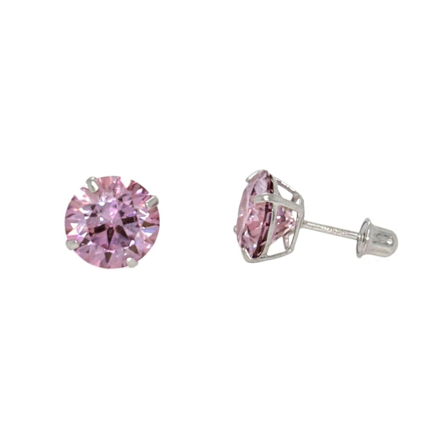 14K Gold GRA Certified D-VVS1 Round Pink Moissanite Screw Back Studs Earrings