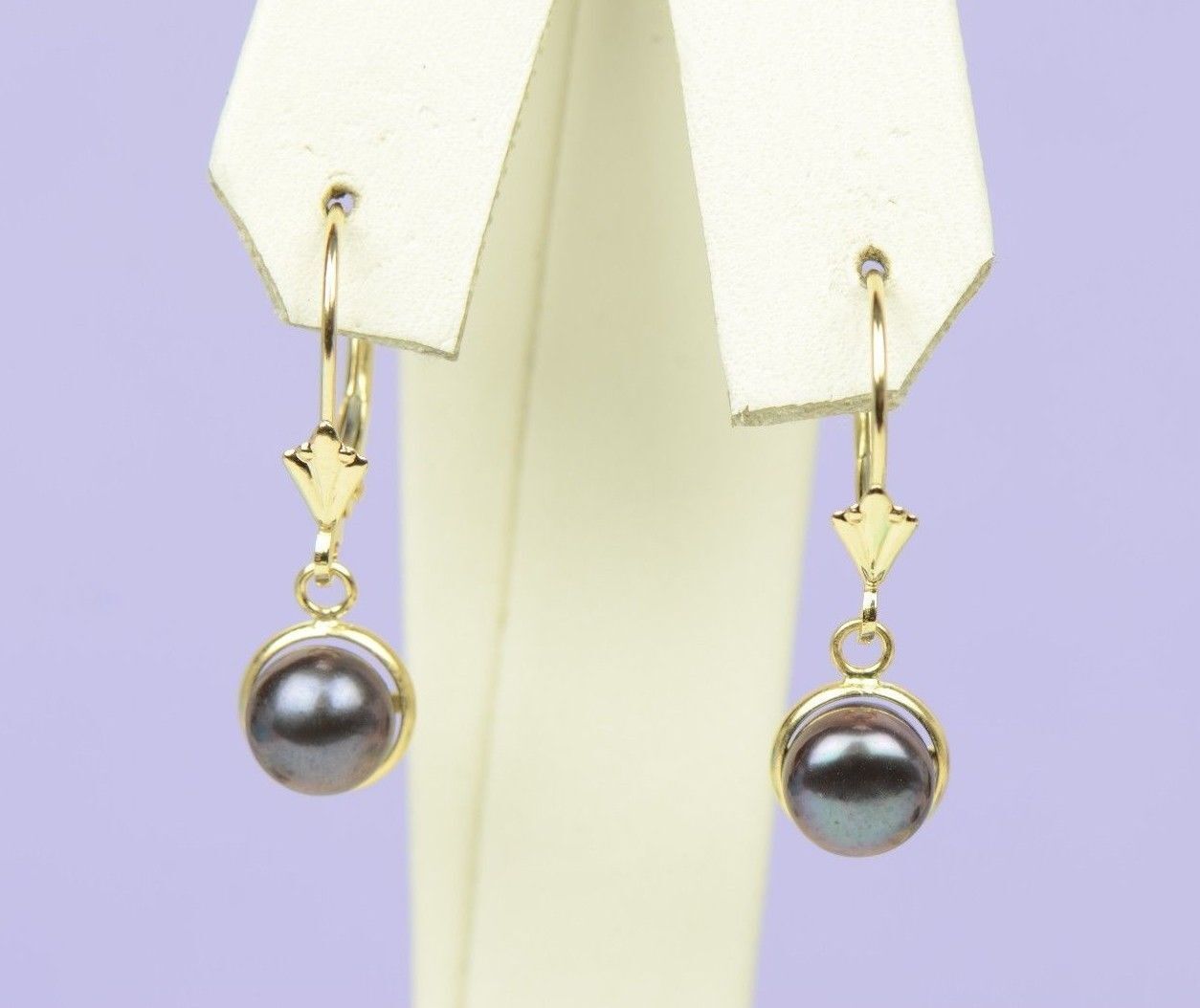 14k Yellow Gold Black Natural Pearl Dangle Earrings