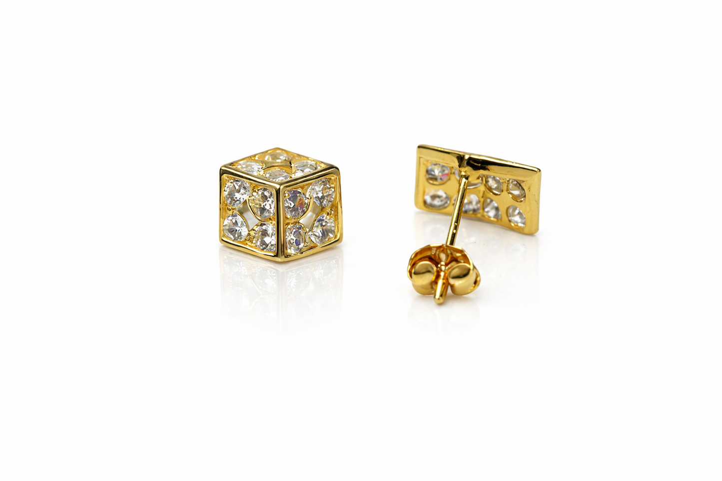 14K Yellow or White Gold Dice Stud push back  Earring