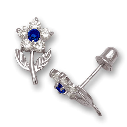 14K Yellow & White Gold Flower Shape Stud Earrings for Women