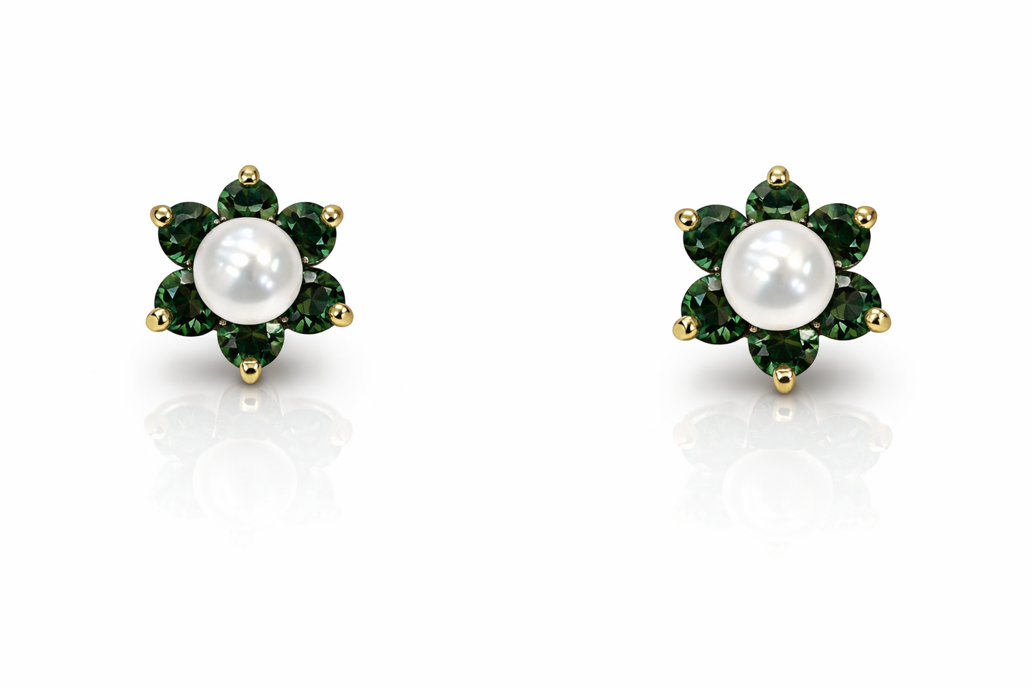 14k Yellow or White Gold Flower CZ Stud Earrings White Pearl with Screw Back