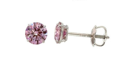 14K Gold GRA Certified D-VVS1 Round Pink Moissanite Screw Back Studs Earrings